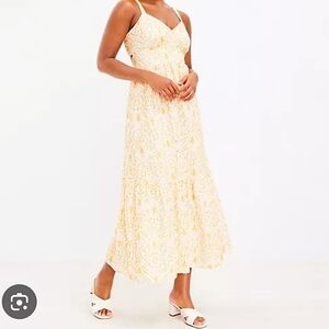 Loft-NWT-Eyelet Open Back Maxi Dress Yellow/White-Size 8 Petite